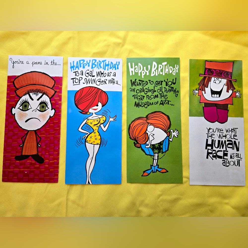 8 Vintage 70s Funny Greeting Cards With Envelopes